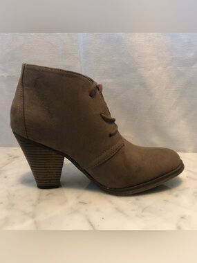 MIA Brown Lace-Up Ankle Booties with Stacked Heel